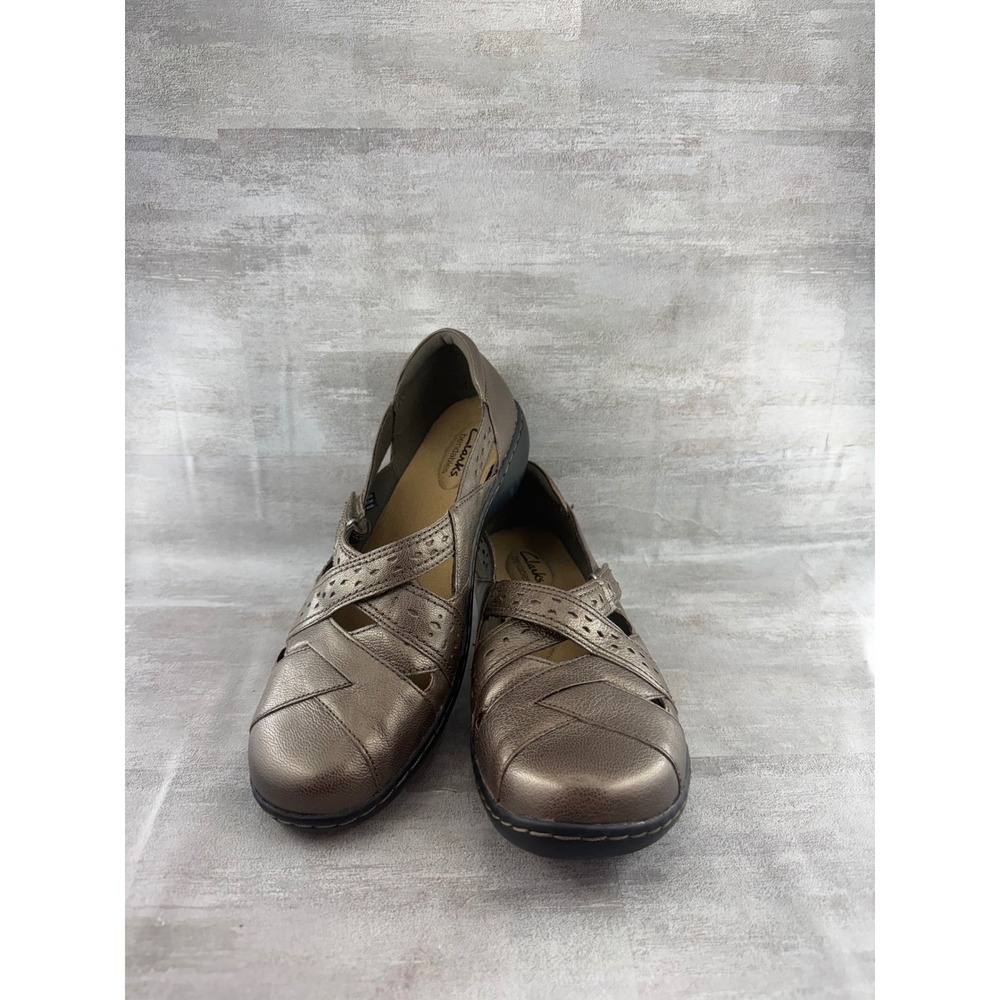 Clarks Bendables Women Sz 8.5W Bronze Metallic Leather Mary Jane Flats 26069633